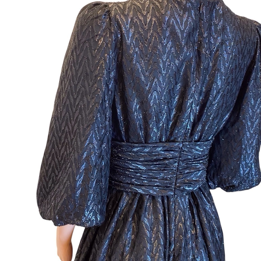Do+Be Black Shimmer Puff Sleeve Wrap Mini Dress Size M Party Cocktail Holiday - Picture 7 of 12